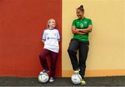 8 October 2013; 12 year old Jessica Quaide, a pupil at St. John of God National School, Wexford, and Irish International footballer Rianna Jarrett in attendance at St. John of God NS in Wexford for the launch of the Aviva Soccer Sisters Halloween Camps. The camps will take place over the Halloween Break and are open to all girls between the ages of 7 and 12 years old. For more information log on to www.AVIVA.ie/SoccerSisters. St John of God National School, The Faythe, Wexford. Photo by Sportsfile