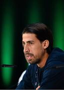 10 October 2013; Germany's Sami Khedira during a press conference ahead of their 2014 FIFA World Cup Qualifier, Group C, game against Republic of Ireland on Friday. Germany Press Conference, Mercedes-Benz Niederlassung Köln, Mercedes Allee, Cologne, Germany. Picture credit: David Maher / SPORTSFILE