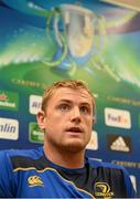 10 October 2013; Leinster's Jamie Heaslip during a press conference ahead of their Heineken Cup 2013/14, Pool 1, Round 1, game against Ospreys on Saturday. Leinster Rugby Press Conference. UCD, Belfield, Dublin. Picture credit: Stephen McCarthy / SPORTSFILE