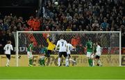 11 October 2013; Republic of Ireland goalkeeper David Forde saves from André Schürrle, 9, Germany. 2014 FIFA World Cup Qualifier, Group C, Germany v Republic of Ireland, Rhine Energie Stadion, Cologne, Germany. Picture credit: David Maher / SPORTSFILE
