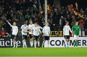 11 October 2013; Germany's André Schürrle, left, celebrates alongside team-mates after scoring his side's second goal. 2014 FIFA World Cup Qualifier, Group C, Germany v Republic of Ireland, Rhine Energie Stadion, Cologne, Germany. Picture credit: David Maher / SPORTSFILE