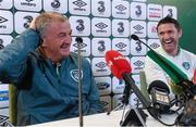 14 October 2013; Republic of Ireland interim manager Noel King and Robbie Keane during a press conference ahead of their 2014 FIFA World Cup Qualifier, Group C, game against Kazakhstan on Tuesday. Republic of Ireland Press Conference, Aviva Stadium, Lansdowne Road, Dublin. Picture credit: David Maher / SPORTSFILE