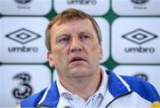 14 October 2013; Kazakhstan head coach Miroslav Beranek speaking during a press conference ahead of their 2014 FIFA World Cup Qualifier, Group C, game against the Republic of Ireland on Tuesday. Kazakhstan Press Conference, Aviva Stadium, Lansdowne Road, Dublin. Picture credit: David Maher / SPORTSFILE