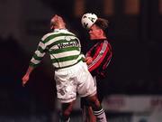 2 October 1998; Tony Cousins of Shamrock Rovers in action against Eoin Mullen of Bohemians during the Harp Lager National League Premier Division match between Shamrock Rovers and Bohemians at Tolka Park in Dublin. Photo by David Maher/Sportsfile.