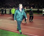 18 November 1998; Republic of Ireland manager Mick McCarthy leaves the field following the UEFA Euro 2000 Group 8 Qualifier between Yugoslavia and Republic of Ireland at the Red Star Stadium, in Belgrade, Yugoslavia. Photo by David Maher/Sportsfile