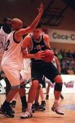 14 November 1998; Mike Trimmer of Killester in action against Emmanuel Haastrup of Dublin Bay Vikings during the ESB Superleague Basketball match between Dublin Bay Vikings and Killester at the National Basketball Arena in Tallaght, Dublin. Photo By Brendan Moran/Sportsfile.