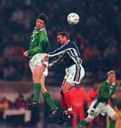 18 November 1998; Niall Quinn of Republic of Ireland in action against Sini?a Mihajlovi? of Yugoslavia during the UEFA Euro 2000 Group 8 Qualifier between Yugoslavia and Republic of Ireland at the Red Star Stadium, in Belgrade, Yugoslavia. Photo by David Maher/Sportsfile