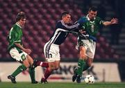 18 November 1998; Roy Keane of Republic of Ireland, right, in action against Vladimir Jugovi? of Yugo Slavia, as Jason McAteer of Republic of Ireland, left, looks on, during the UEFA Euro 2000 Group 8 Qualifier between Yugoslavia and Republic of Ireland at the Red Star Stadium, in Belgrade, Yugoslavia. Photo by David Maher/Sportsfile