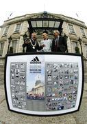 1 October 2004; The countdown has begun with only 25 days to go to the 25th running of the adidas Dublin Marathon on October 25th. Pictured with the exclusive commemorative adidas Dublin Marathon print celebrating the best of the last 25 years, are, from left, Lord Mayor, Cllr. Michael Conaghan, Jim Aughney, Race Director and Dick Hooper, winner of the first ever Dublin Marathon. Mansion House, Dublin. Picture credit; Brendan Moran / SPORTSFILE