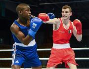 16 October 2013; Adam Nolan, Bray BC, Co. Wicklow, representing Ireland, right, exchanges punches with Souleymane Cissokho, France, during their Men's Welterweight 69Kg Last 64 bout. AIBA World Boxing Championships Almaty 2013, Almaty, Kazakhstan. Photo by Sportsfile