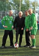 17 October 2013; Senators and T.D's today gathered together for a training session with RTÉ soccer pundit and former Republic of Ireland player Eamon Dunphy ahead of their ESB Charity Challenge match on Friday night. Pictured are, from left, Shane Ross T.D., RTÉ pundit Eamon Dunphy, John Halligan T.D., and Finian McGrath T.D. Aviva Stadium, Lansdowne Road, Dublin. Picture credit: Barry Cregg / SPORTSFILE