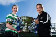 17 October 2013; Katie Walsh, Castlebar Celtic, left, and Rachel Graham, Raheny United, with the FAI Umbro Women’s Cup trophy at an FAI Umbro Women’s Cup Final media day. The FAI Umbro Women’s Cup Final will take place at the Aviva Stadium for the first time on Sunday 3rd of November at 12 noon. Aviva Stadium, Lansdowne Road, Dublin. Picture credit: Pat Murphy / SPORTSFILE