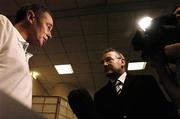 8 October 2004; Brian Kerr, Republic of Ireland manager, during an interview with RTE's Tony O'Donoghue after a press conference ahead of the FIFA World Cup 2006 Qualifier game against France. Stade de France, Paris, France. Picture credit; David Maher / SPORTSFILE