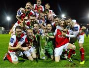 18 October 2013; St. Patrick’s Athletic players celebrate at the end of the game. Airtricity League Premier Division, St. Patrick’s Athletic v Derry City, Richmond Park, Dublin. Picture credit: David Maher / SPORTSFILE