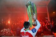 18 October 2013; Killian Brennan, St. Patrick’s Athletic, celebrates at the end of the game. Airtricity League Premier Division, St. Patrick’s Athletic v Derry City, Richmond Park, Dublin. Picture credit: David Maher / SPORTSFILE