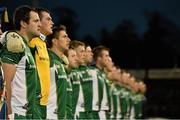 19 October 2013; Ireland captain Michael Murphy stands with the team for the National Anthem before the game. International Rules, First Test, Ireland v Australia, Kingspan Breffni Park, Cavan. Picture credit: Barry Cregg / SPORTSFILE