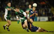19 October 2013; Conor McManus, center, Ireland, is tackled by Lewis Jetta, Australia as Ross Munnelly, Ireland, moves to catch the ball. International Rules, First Test, Ireland v Australia, Kingspan Breffni Park, Cavan. Picture credit: Barry Cregg / SPORTSFILE