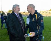 19 October 2013; Eoin Bomber Liston, former Ireland assistant manager along with Tadhg Kennelly, Australia selector and former Ireland player, before the game. International Rules, First Test, Ireland v Australia, Kingspan Breffni Park, Cavan. Picture credit: Oliver McVeigh / SPORTSFILE