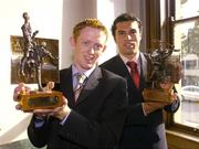 11 October 2004; Kerry's Colm Cooper, left, and Cork's Sean og O hAilpin who were presented with the Vodafone Players of the Month award in football and hurling for September at a luncheon in Dublin. Westin Hotel, Dublin. Picture credit; Brendan Moran / SPORTSFILE