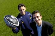 14 October 2004; Leinster's Gary Brown who was presented with the Guinness Celtic League player of the month award for September by Ronan Beirne, Guinness Brand Manager. Old Belvedere Rugby Club, Dublin. Picture credit; Brendan Moran / SPORTSFILE