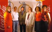 13 October 2004; At the launch of the 2004 Coca Cola International camogie competition between Ireland, An Bhreatain, and USA are, from l to r; Mo Durcan, Coca Cola Public Affairs and Communications Manager, Ann Marie O'Dwyer, An Bhreatain captain, Sean Kelly, President of the GAA, Miriam O'Callaghan, President of the Camogie Association. Citywest Hotel, Dublin. Picture credit; Pat Murphy / SPORTSFILE