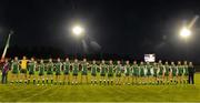 19 October 2013; The Ireland squad stand for the national anthem. International Rules, First Test, Ireland v Australia, Kingspan Breffni Park, Cavan. Picture credit: Oliver McVeigh / SPORTSFILE