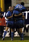 15 October 2004; Tony Grant, hidden, Bohemians, celebrates after scoring his sides first goal with team-mates Glen Crowe, left, and Stephen Rice. eircom league, Premier Division, Shelbourne v Bohemians, Tolka Park, Dublin. Picture credit; David Maher / SPORTSFILE