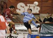 21 October 2004; Jamie Harris, Shelbourne, heads in his sides first goal despite the attention of Dublin City's Tony O'Connor. eircom league, Premier Division, Dublin City v Shelbourne, Tolka Park, Dublin. Picture credit; Pat Murphy / SPORTSFILE