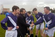16 October 2004; Scotland captain Steven Cameron, left, introduces his players to Sean Kelly, President of the GAA . Senior Mens Hurling Shinty International, Ireland v Scotland, Rathoath GAA Club, Phairc Sean Eiffe, Co. Meath. Picture credit; Damien Eagers / SPORTSFILE