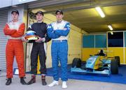 3 November 2004; Young Racing Driver of the year competitors, l to r; Emmett Queenan, Eoin Murray and Patrick Hogan pictured with the Status Motorsport Formula Renault car, during the Motorsport Ireland Young Racing Driver of the Year trials. Mondello Park, Co. Kildare. Picture credit; Pat Murphy / SPORTSFILE