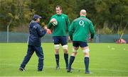 5 November 2013; Ireland assistant coach Les Kiss with Devin Toner and Paul O'Connell during squad training ahead of their Guinness Series International match against Samoa on Saturday. Ireland Rugby Squad Training, Carton House, Maynooth, Co. Kildare. Picture credit: Brendan Moran / SPORTSFILE