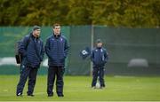 5 November 2013; Ireland's Jonathan Sexton and team doctor Dr. Eanna Falvey look on during squad training ahead of their Guinness Series International match against Samoa on Saturday. Ireland Rugby Squad Training, Carton House, Maynooth, Co. Kildare. Picture credit: Brendan Moran / SPORTSFILE