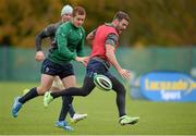 5 November 2013; Ireland's Paddy Jackson and Fergus McFadden in action during squad training ahead of their Guinness Series International match against Samoa on Saturday. Ireland Rugby Squad Training, Carton House, Maynooth, Co. Kildare. Picture credit: Brendan Moran / SPORTSFILE