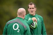 5 November 2013; Ireland's Paul O'Connell, left, and Devin Toner during squad training ahead of their Guinness Series International match against Samoa on Saturday. Ireland Rugby Squad Training, Carton House, Maynooth, Co. Kildare. Picture credit: Brendan Moran / SPORTSFILE