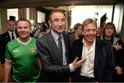 9 November 2013; The new Republic of Ireland manager Martin O'Neill poses for a picture with Republic of Ireland junior international team manager Gerry Smith and Aidan Brett ahead of his first press conference. Gibson Hotel, Dublin. Picture credit: Stephen McCarthy / SPORTSFILE