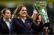 9 November 2013; Ireland captain Fiona Coghlan and team-mates with the RBS Women's Six Nations Championship trophy at half-time. Guinness Series International, Ireland v Samoa, Aviva Stadium, Lansdowne Road, Dublin. Picture credit: Stephen McCarthy / SPORTSFILE