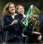 9 November 2013; Ireland captain Fiona Coghlan and team-mates with the RBS Women's Six Nations Championship trophy at half-time. Guinness Series International, Ireland v Samoa, Aviva Stadium, Lansdowne Road, Dublin. Picture credit: Stephen McCarthy / SPORTSFILE