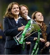 9 November 2013; Ireland captain Fiona Coghlan and team-mates with the RBS Women's Six Nations Championship trophy at half-time. Guinness Series International, Ireland v Samoa, Aviva Stadium, Lansdowne Road, Dublin. Picture credit: Stephen McCarthy / SPORTSFILE