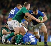 9 November 2013; Jack Lam, Samoa, is tackled by Jack McGrath, Ireland. Guinness Series International, Ireland v Samoa, Aviva Stadium, Lansdowne Road, Dublin. Picture credit: Stephen McCarthy / SPORTSFILE