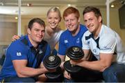 11 November 2013; Leinster Rugby players Jimmy Gopperth, Rhys Ruddock and Tom Denton embraced five star fitness for the launch of the Conrad Dublin Hotel’s new fitness centre today. The sporting trio were the first to try out the new state-of-the art gym and were joined by Teodora Sutra and general manager Martin Mangan for the launch. Available to guests of the hotel, the new facility is also open to the Leinster Rugby squad for their city centre workouts. Conrad Dublin is official hotel to Leinster Rugby. Pictured are, from left, Rhys Ruddock, Teodora Sutra, Tom Denton and Jimmy Gopperth. For more information see www.conraddublin.com. Conrad Dublin Hotel, Earlsfort Terrace, Dublin. Picture credit: Brendan Moran / SPORTSFILE