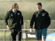 12 November 2013; Republic of Ireland manager Martin O'Neill with assistant manager Roy Keane during squad training ahead of their Three International Friendly match against Latvia on Friday. Republic of Ireland Squad Training, Gannon Park, Malahide, Co. Dublin. Picture credit: David Maher / SPORTSFILE