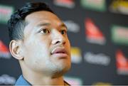 12 November 2013; Australia's Israel Folau during a press conference ahead of their Guinness Series International match against Ireland on Saturday. Australia Rugby Press Conference, Radisson Blu St. Helen's Hotel, Stillorgan, Dublin. Picture credit: Ramsey Cardy / SPORTSFILE