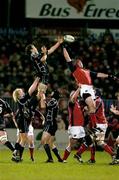 8 January 2005; James Bater, Neath-Swansea Ospreys, wins possession in the lineout against Anthony Foley, Munster. Heineken European Cup 2004-2005, Round 5, Pool 4, Munster v Neath-Swansea Ospreys, Thomond Park, Limerick. Picture credit; Matt Browne / SPORTSFILE