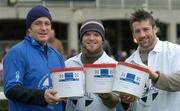 9 January 2005; Leinster rugby players, Denis Hickie, left, Gordon D'Arcy and Emmet Byrne collecting for GOAL in aid of the victims of the Asian Tsunami disaster. Leopardstown Racecourse, Dublin. Picture credit; Brendan Moran / SPORTSFILE