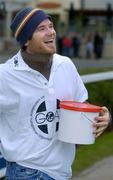 9 January 2005; Ireland and Leinster rugby player Gordon D'Arcy collecting for GOAL in aid of the victims of the Asian Tsunami disaster. Leopardstown Racecourse, Dublin. Picture credit; Brendan Moran / SPORTSFILE