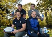 15 November 2013; Deep RiverRock water has announced that it will continue as the Official Hydration Partner to Leinster Rugby for the 2013/14 rugby season. Pictured at the launch are Leinster players Jimmy Gopperth, Jordi Murphy, back, and Richardt Strauss, right, with Robert Crabbe, Deep Riverrock. Leinster Rugby Office, UCD, Belfield, Dublin. Picture credit: Barry Cregg / SPORTSFILE