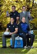15 November 2013; Deep RiverRock water has announced that it will continue as the Official Hydration Partner to Leinster Rugby for the 2013/14 rugby season. Pictured at the launch are Leinster players Jimmy Gopperth, Jordi Murphy, back, and Richardt Strauss, right, with Robert Crabbe, Deep Riverrock. Leinster Rugby Office, UCD, Belfield, Dublin. Picture credit: Barry Cregg / SPORTSFILE