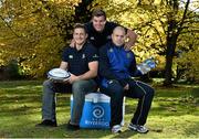 15 November 2013; Deep RiverRock water has announced that it will continue as the Official Hydration Partner to Leinster Rugby for the 2013/14 rugby season. Pictured at the launch are Leinster players, from left, Jimmy Gopperth, Jordi Murphy and Richardt Strauss. Leinster Rugby Office, UCD, Belfield, Dublin. Picture credit: Barry Cregg / SPORTSFILE