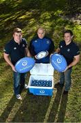 15 November 2013; Deep RiverRock water has announced that it will continue as the Official Hydration Partner to Leinster Rugby for the 2013/14 rugby season. Pictured at the launch are Leinster players, from left, Jordi Murphy, Richardt Strauss and Jimmy Gopperth. Leinster Rugby Office, UCD, Belfield, Dublin. Picture credit: Barry Cregg / SPORTSFILE