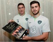 14 November 2013; Republic of Ireland's Shane Long, right, and Stephen Ward show their support for the Spot the Ballers 2014 calendar. Portmarnock Hotel & Golf Links, Portmarnock, Co. Dublin. Picture credit: David Maher / SPORTSFILE